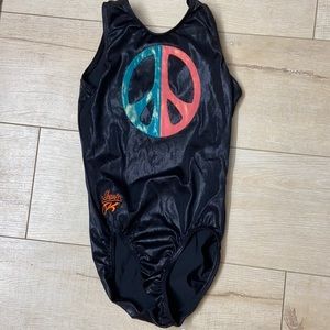 AS GK black & peace sign gymnastics leotard